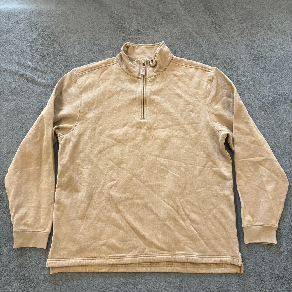 L.L. Bean Light Brown 1/4 Zip Ribbed Knit Cuffs Pullover Sweater Men's Size L